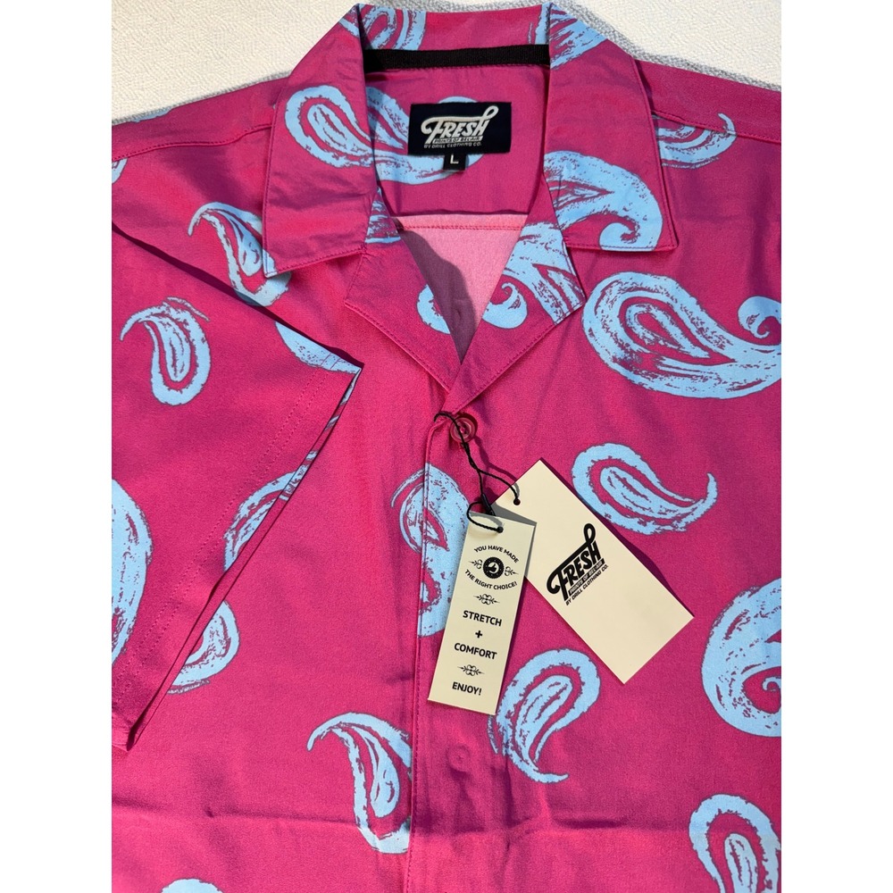 Fresh by Drill Clothing Co Men Large Pink Blue Paisley Stretch Button Down Shirt